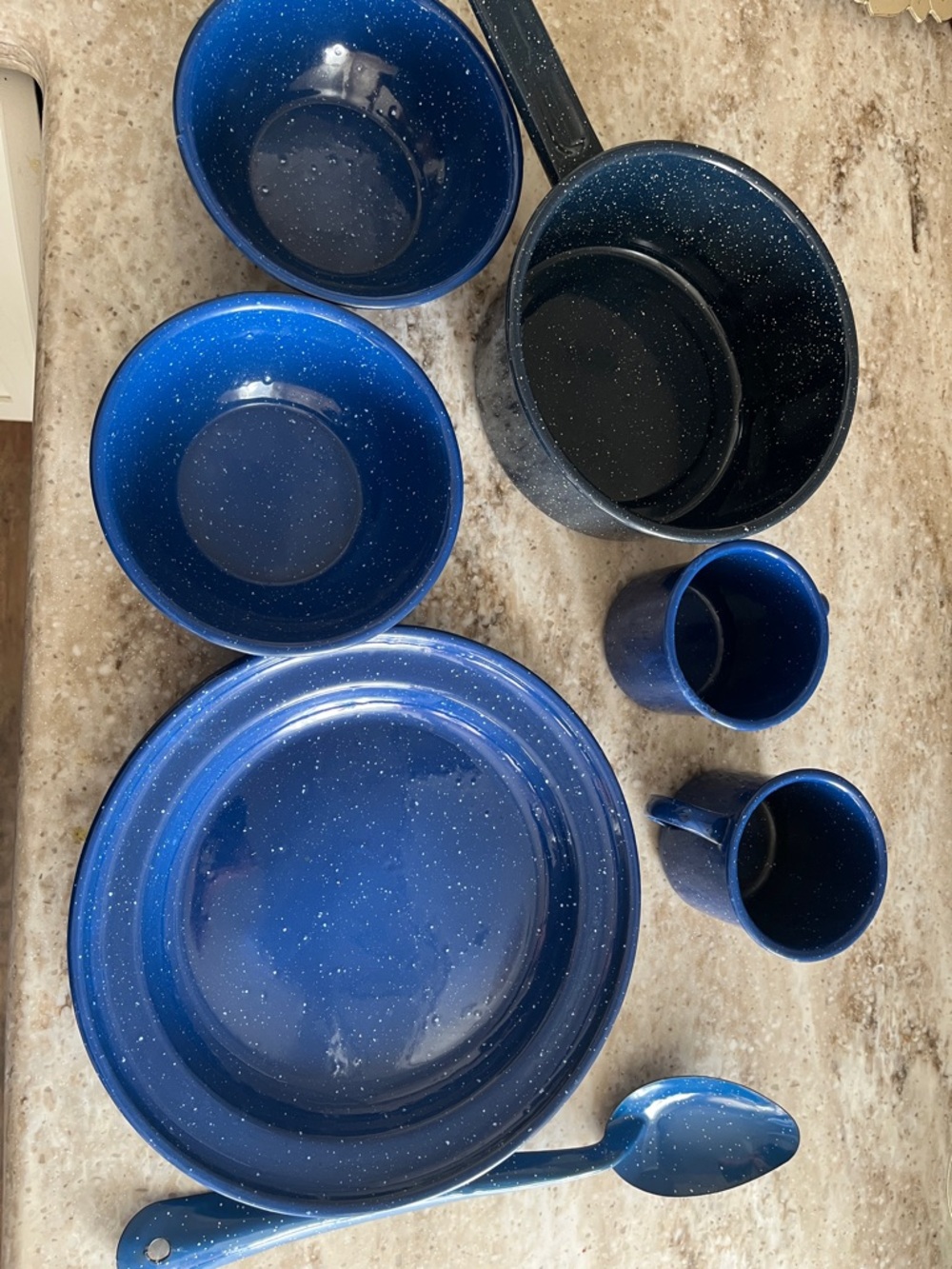 Blue Speckled Enamel Dinnerware Set - 8-Piece